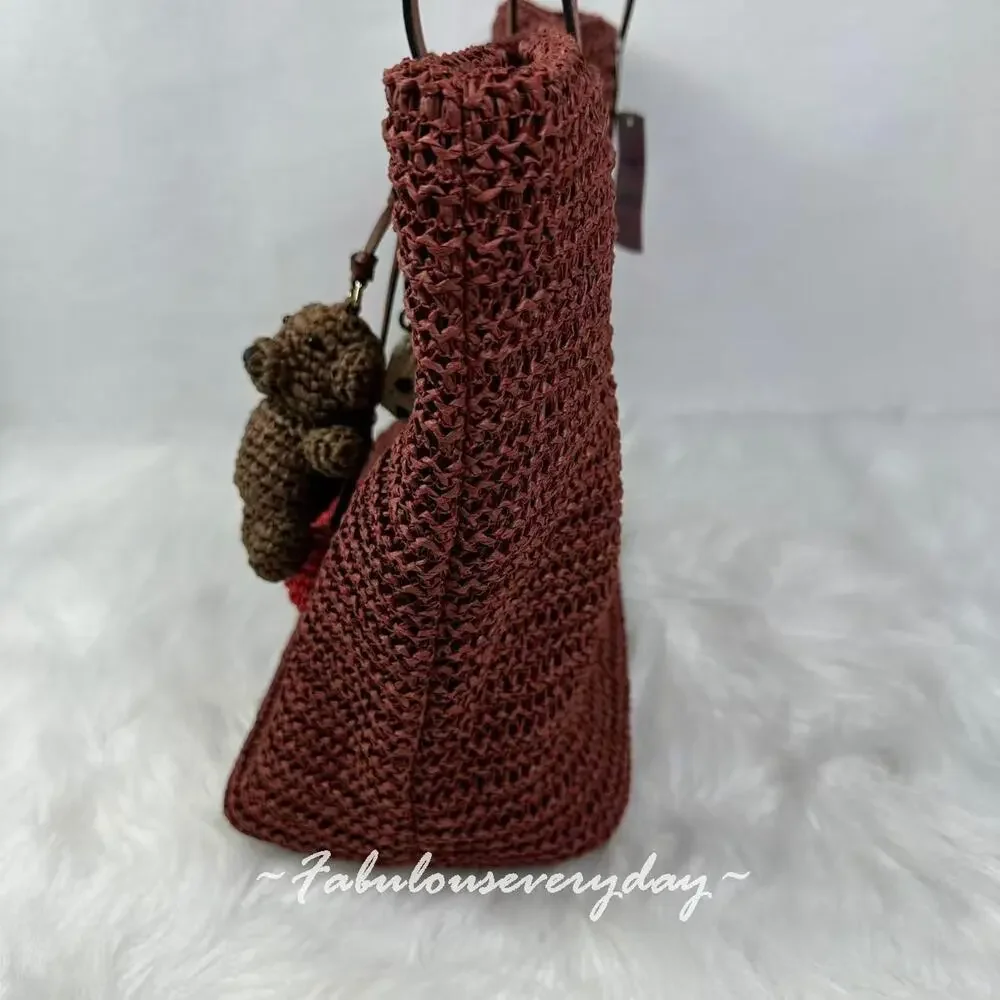 Coach Large City Tote Bag With Charms In Straw/Gold/Russet CES20 NWT